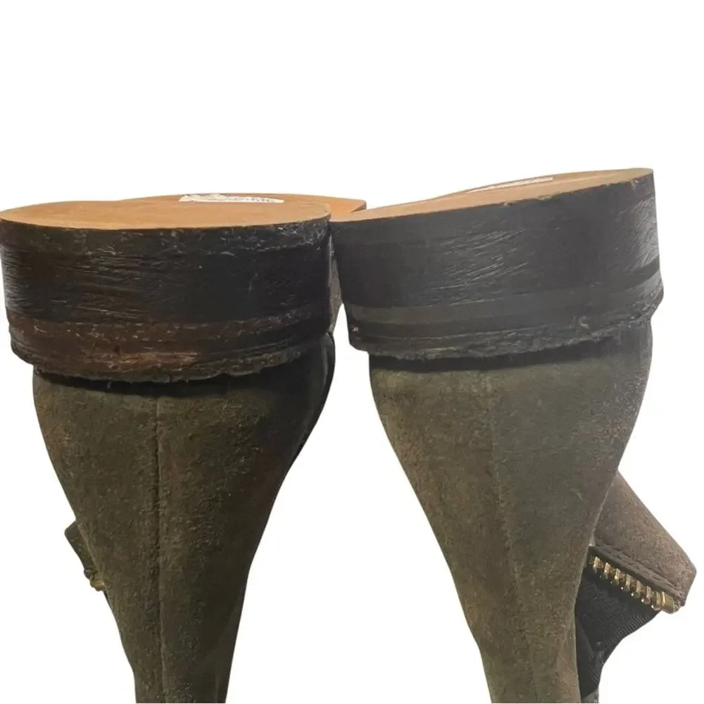 Clarks Cabaret Ruby Boots 7.5 Khaki Taupe Suede Asymmetric Zip Ankle Bootie